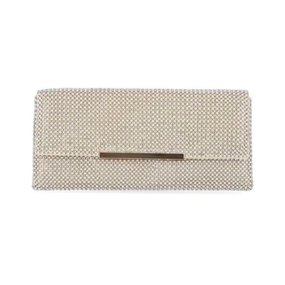 INC International Concepts Crystal/Pearl Hether Shiny Mesh Clutch NWT - Picture 1 of 13